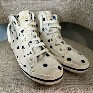Keds x Kate Spade Hightop Sneakers, White & Blue Glitter Polka Dot, W Sz 8 US